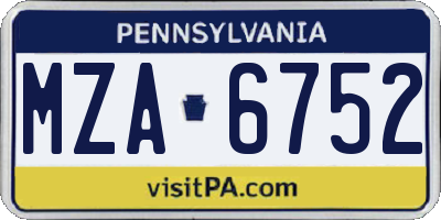 PA license plate MZA6752
