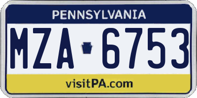 PA license plate MZA6753
