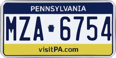 PA license plate MZA6754