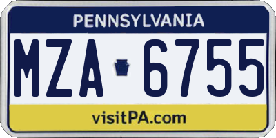 PA license plate MZA6755