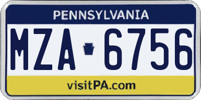 PA license plate MZA6756