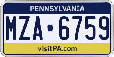 PA license plate MZA6759