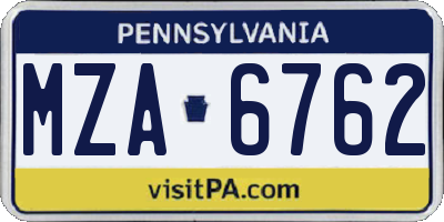 PA license plate MZA6762
