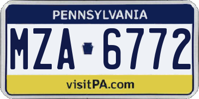 PA license plate MZA6772