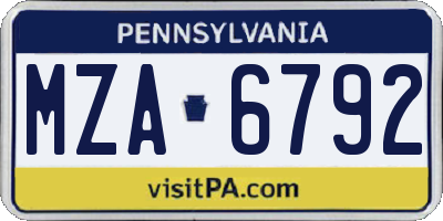 PA license plate MZA6792