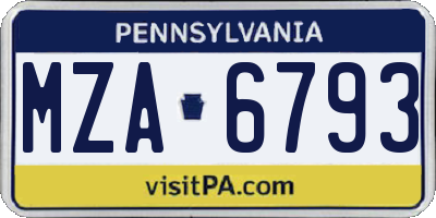 PA license plate MZA6793