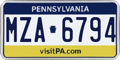 PA license plate MZA6794
