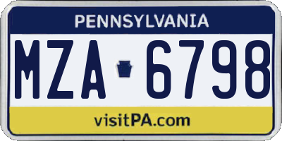 PA license plate MZA6798