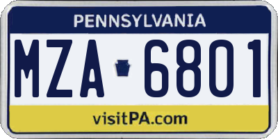PA license plate MZA6801