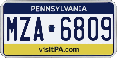 PA license plate MZA6809