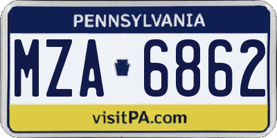 PA license plate MZA6862