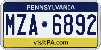 PA license plate MZA6892