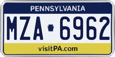 PA license plate MZA6962