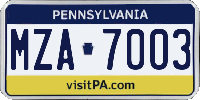 PA license plate MZA7003