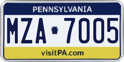 PA license plate MZA7005