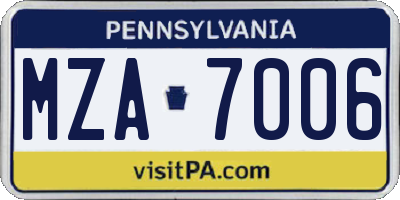PA license plate MZA7006