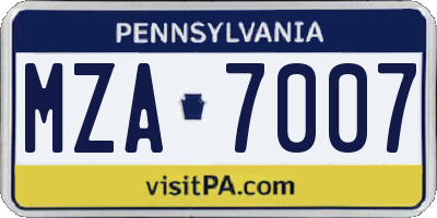 PA license plate MZA7007