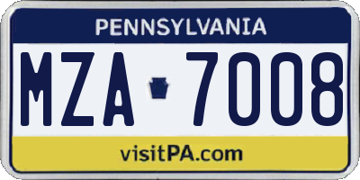 PA license plate MZA7008