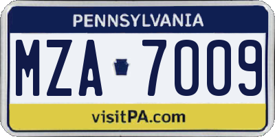 PA license plate MZA7009