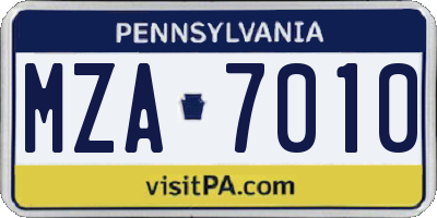 PA license plate MZA7010