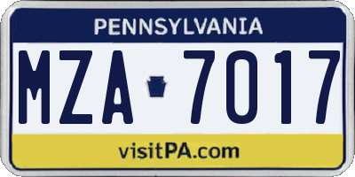 PA license plate MZA7017
