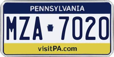 PA license plate MZA7020
