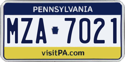 PA license plate MZA7021