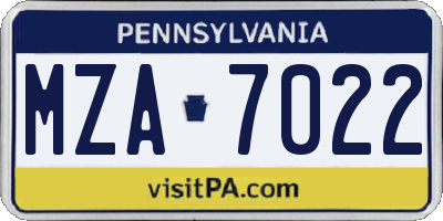 PA license plate MZA7022