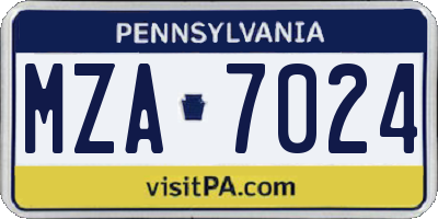 PA license plate MZA7024