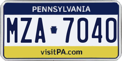 PA license plate MZA7040