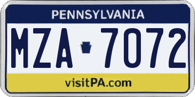 PA license plate MZA7072