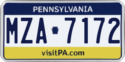 PA license plate MZA7172