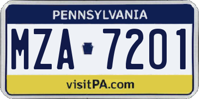 PA license plate MZA7201