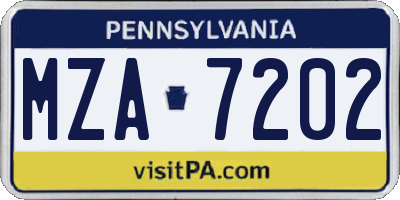 PA license plate MZA7202