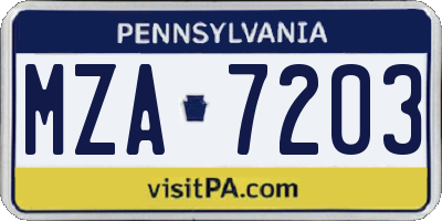 PA license plate MZA7203