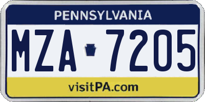PA license plate MZA7205