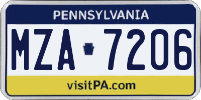 PA license plate MZA7206