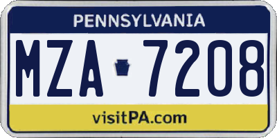 PA license plate MZA7208