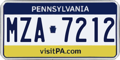 PA license plate MZA7212