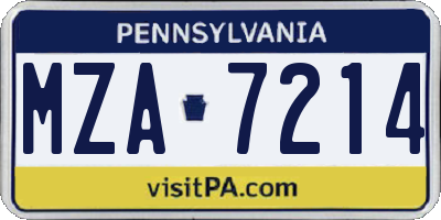 PA license plate MZA7214