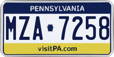 PA license plate MZA7258