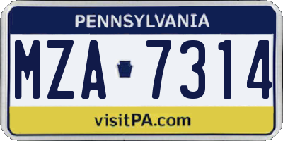 PA license plate MZA7314