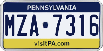 PA license plate MZA7316