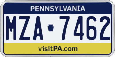 PA license plate MZA7462