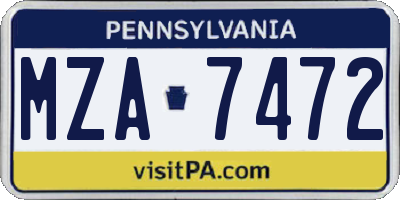 PA license plate MZA7472