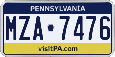 PA license plate MZA7476