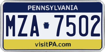 PA license plate MZA7502