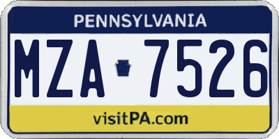 PA license plate MZA7526