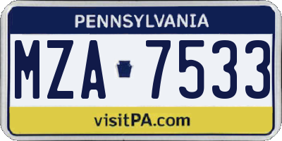 PA license plate MZA7533