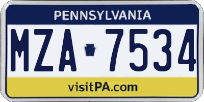 PA license plate MZA7534